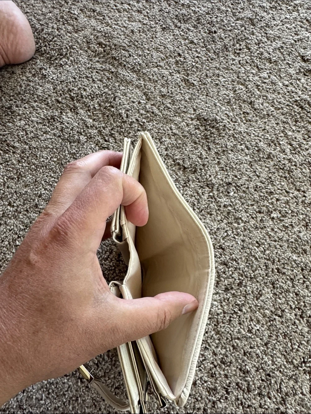 Classic Cream Leather Wallet with Metal Snap